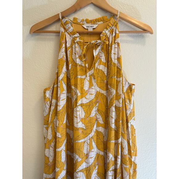 NINE WEST Maxi Dress | Yellow White Ruffled Tiered Halter Sleeveless | LARGE - Picture 5 of 8